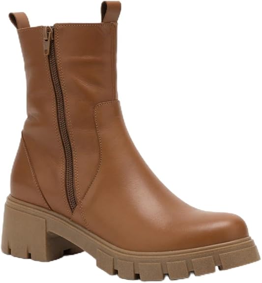 Stylish Leather Chunky Heel Ankle Boots with Durable Rubber Sole for Women Fashion