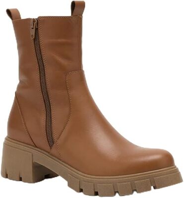 Stylish Leather Chunky Heel Ankle Boots with Durable Rubber Sole for Women Fashion